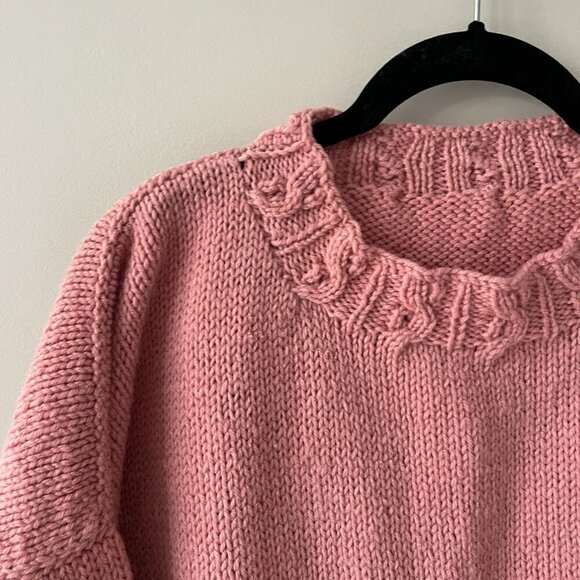 Handmade Knit Cable Knit Oversized Casual Pullover Crew Neck Sweater Pink XL - Picture 5 of 7